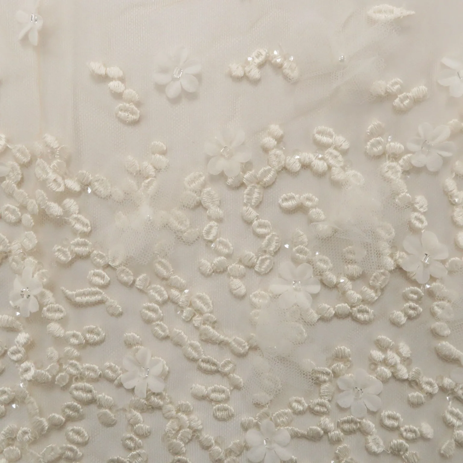 Beige Embroidered Sequin Tulle Floral Lace