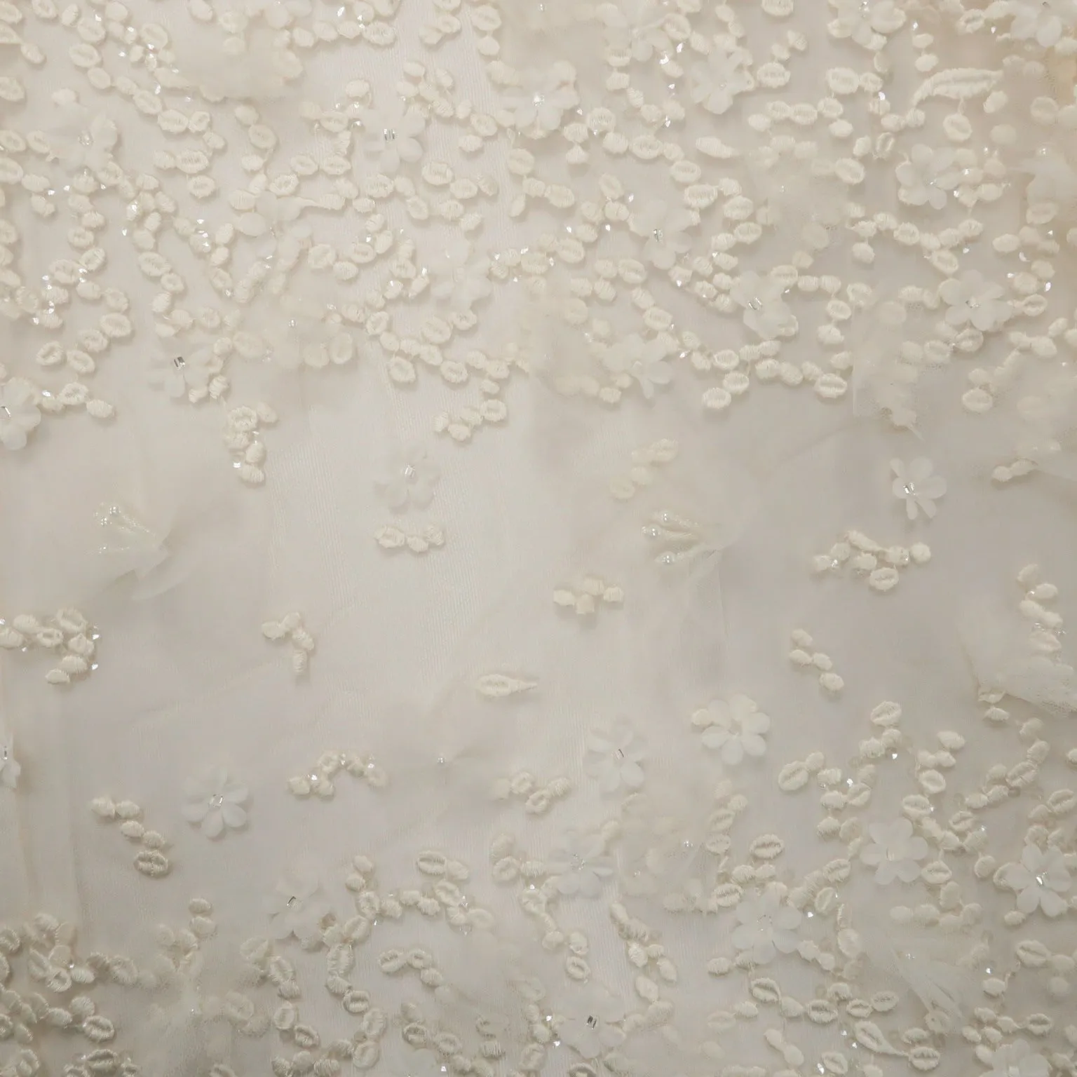 Beige Embroidered Sequin Tulle Floral Lace