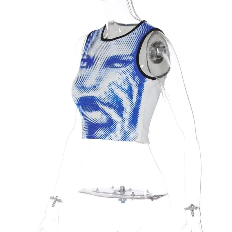 BerryBetty - Abstract print contrast sleeveless crewneck crop top