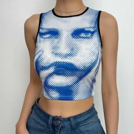 BerryBetty - Abstract print contrast sleeveless crewneck crop top