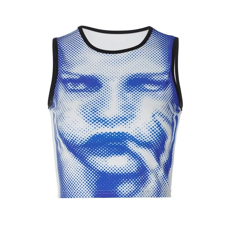 BerryBetty - Abstract print contrast sleeveless crewneck crop top