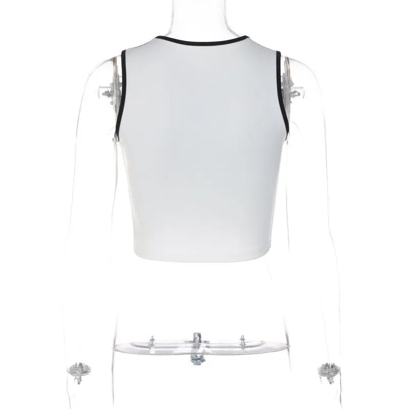 BerryBetty - Abstract print contrast sleeveless crewneck crop top