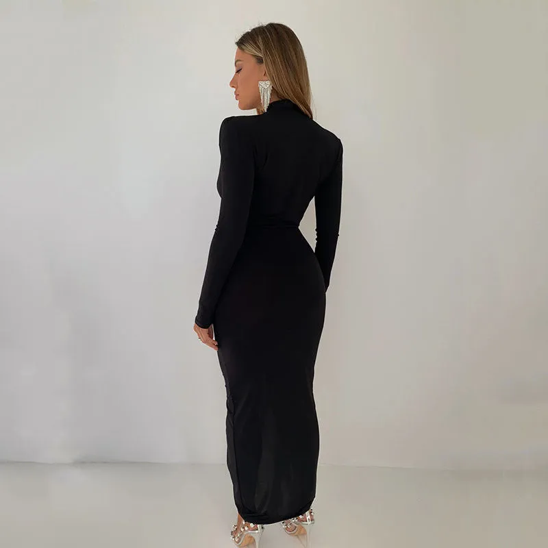 BerryBetty - Ariel Deep V Neck Full Sleeve Long Dress