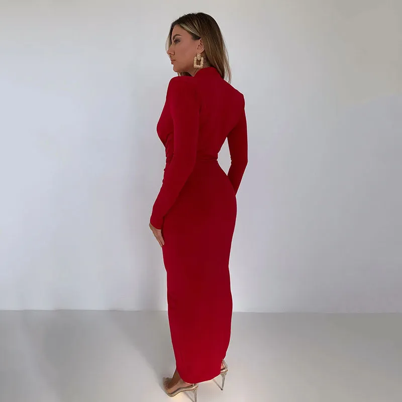 BerryBetty - Ariel Deep V Neck Full Sleeve Long Dress