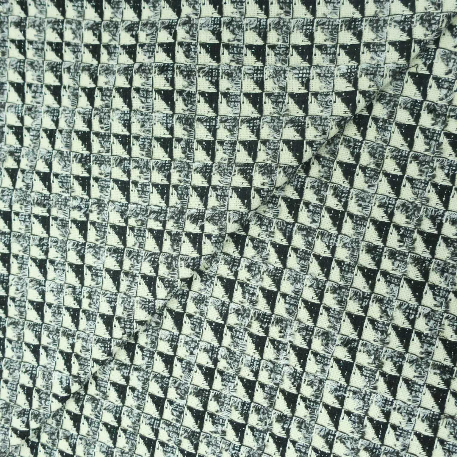 Black and Ivory with a Gray Hint Geometric Threaded Tweed Boucle