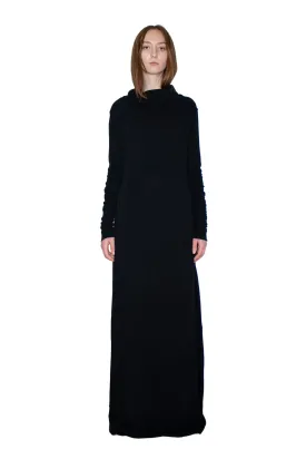 Black circular-drape wool dress
