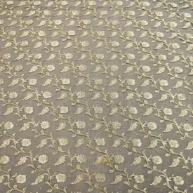 Black Organza with Gold Floral Embroidered Fabric
