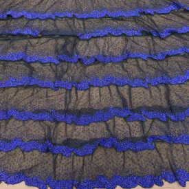 Black with Blue Abstract Embroidered Tulle Fabric