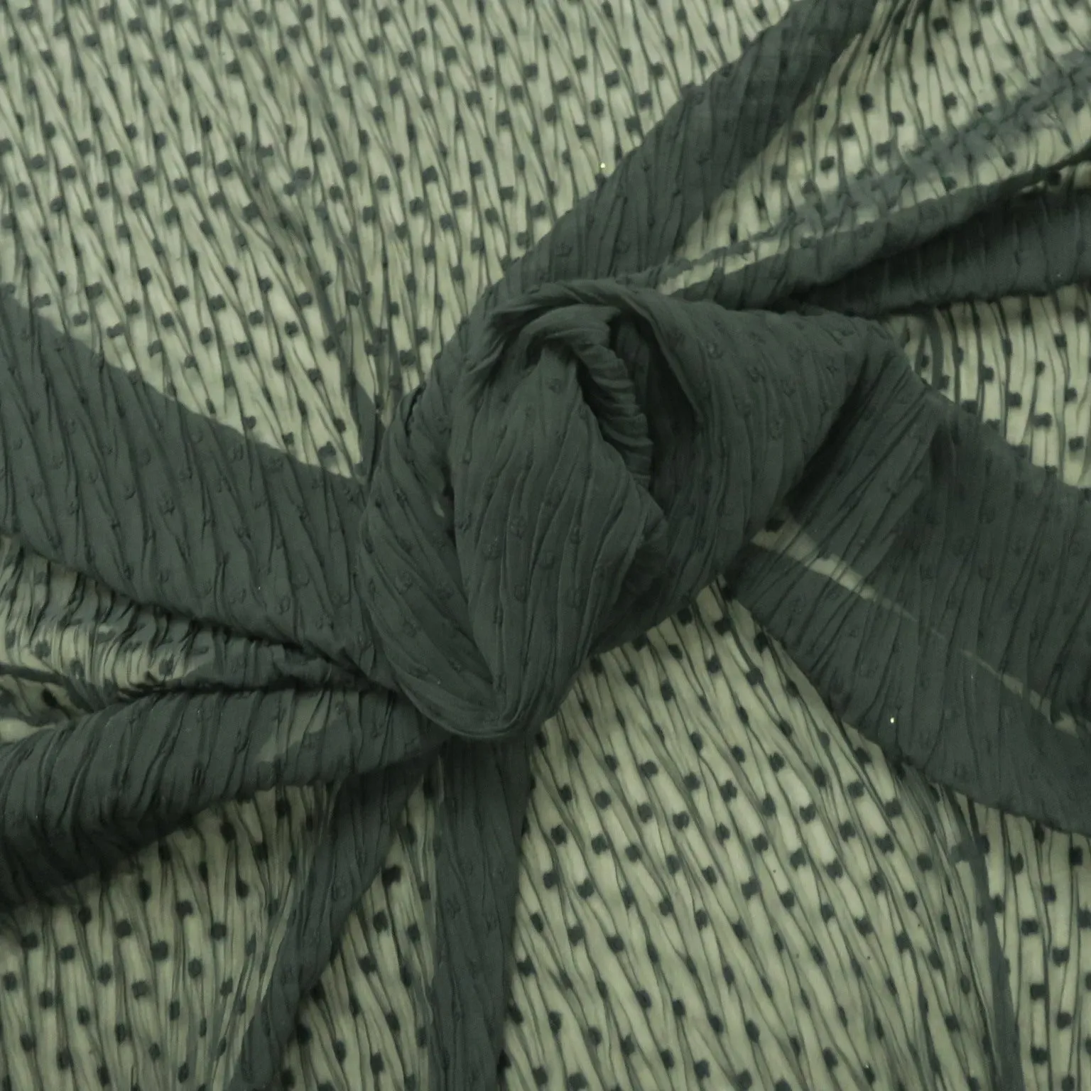 Black with Dots Embroidered Chiffon Pleated Fabric
