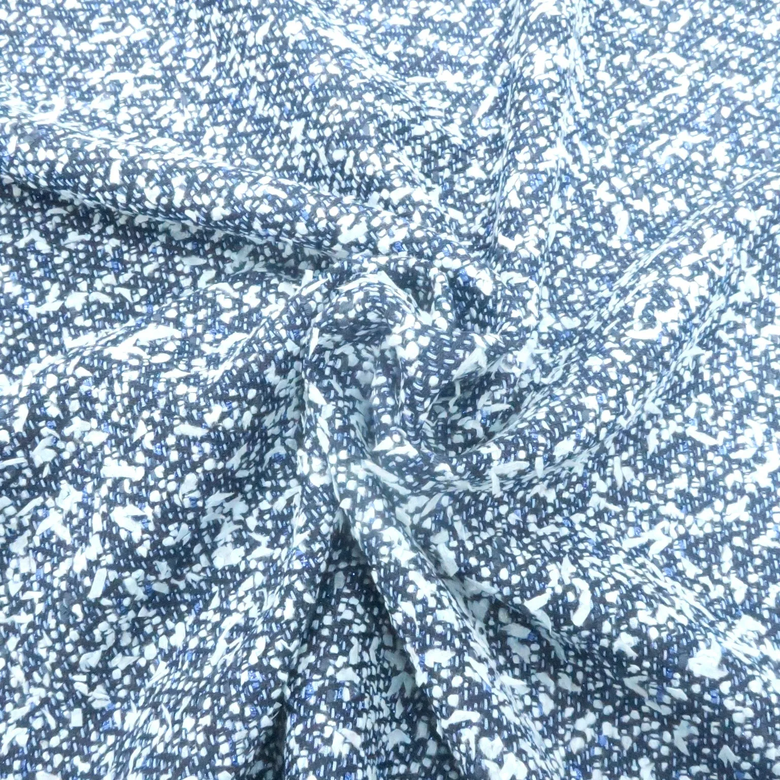 Blue and Black Abstract Texture Threaded Tweed Boucle