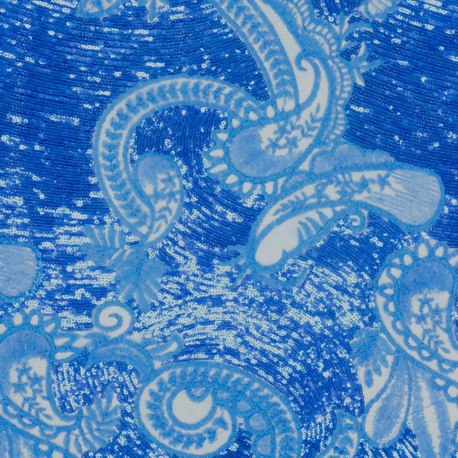 Blue Lace with Blue Sequin Arabesc Design Embroidered Fabric