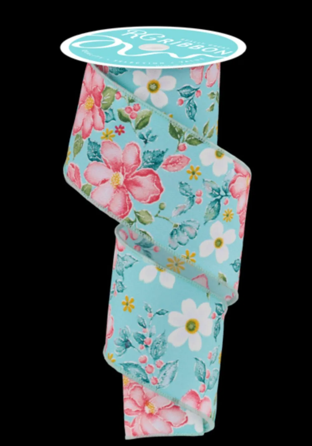 Blue Watercolor flowers wired ribbon 2.5”