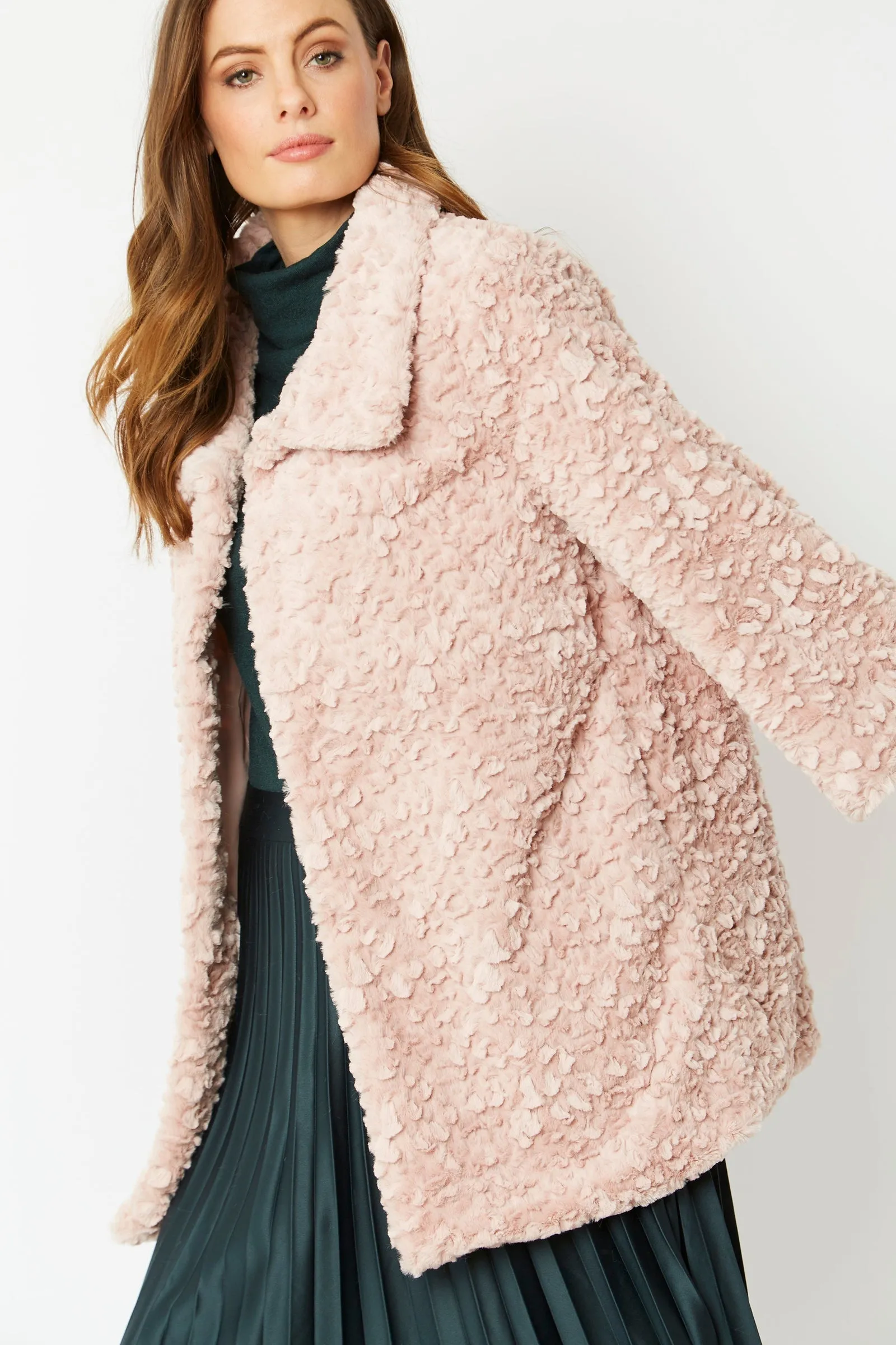 Blush Pink Luxurious Faux Fur Coat