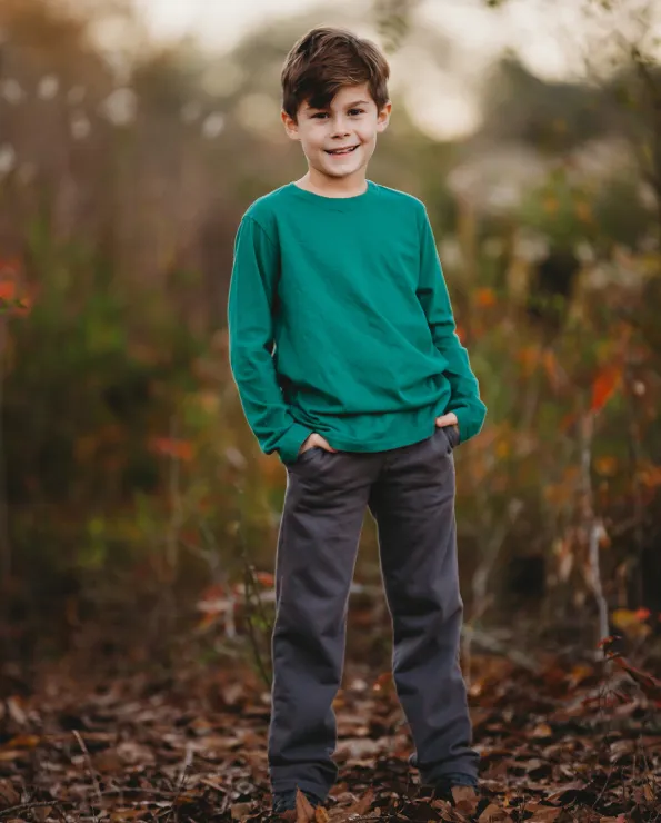 Boys Lightweight Soft Cotton  Fleece Straight Leg Pocket Pant | Charcoal