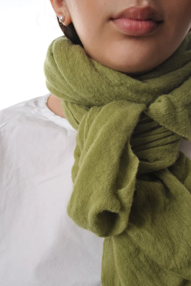 Bright Olive Diamond Classic Knit Cashmere Scarf