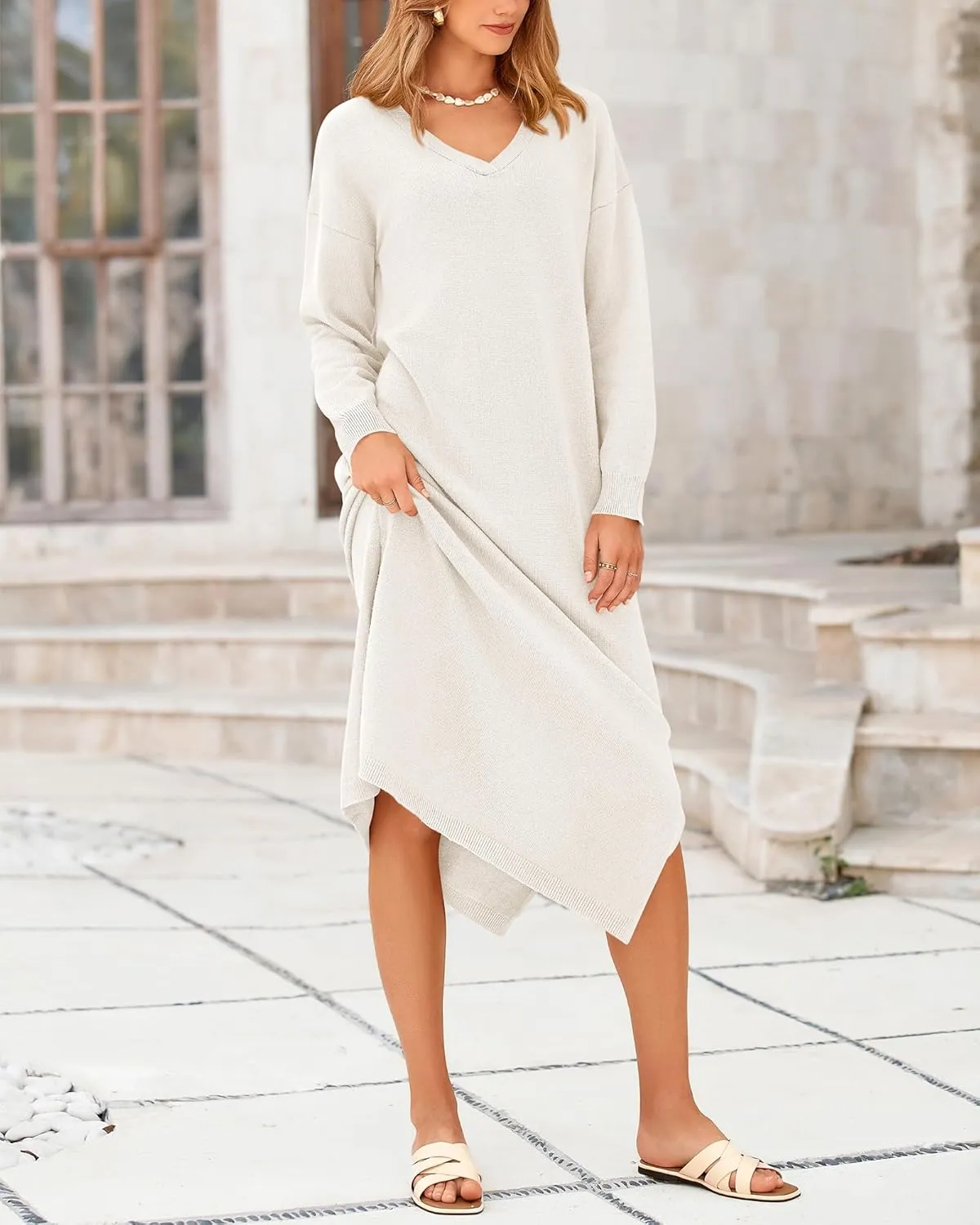 BTFBM Women Fall Sweater Dress Casual V Neck Long Sleeve Slit Knit Oversized Maternity Sweaters Maxi Dresses 2025 Winter