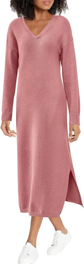 BTFBM Women Fall Sweater Dress Casual V Neck Long Sleeve Slit Knit Oversized Maternity Sweaters Maxi Dresses 2025 Winter