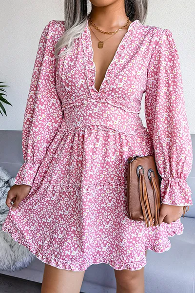 Casual Elegant Floral Split Joint Stringy Selvedge V Neck Waist Skirt Dresses