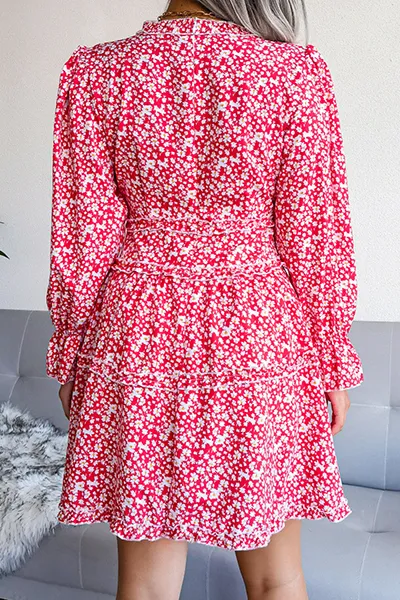 Casual Elegant Floral Split Joint Stringy Selvedge V Neck Waist Skirt Dresses