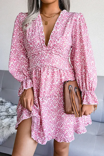 Casual Elegant Floral Split Joint Stringy Selvedge V Neck Waist Skirt Dresses