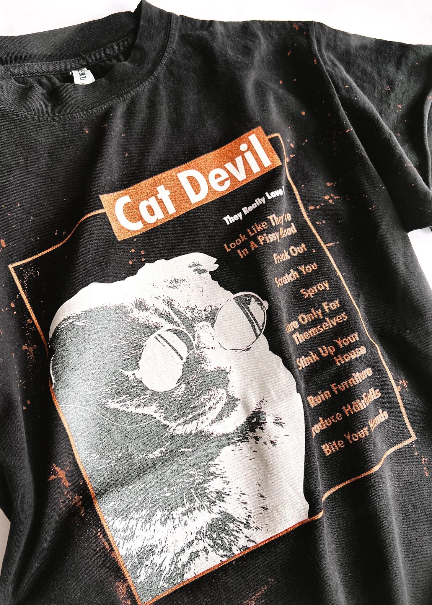 CAT DEVIL  BLEACHED OUT SIDE SLIT TEE