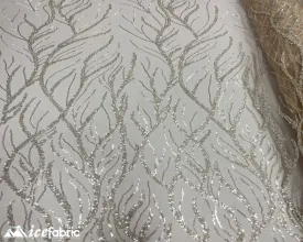 Champagne Handmade Beaded Fabric / Lace Fabric With Sequin