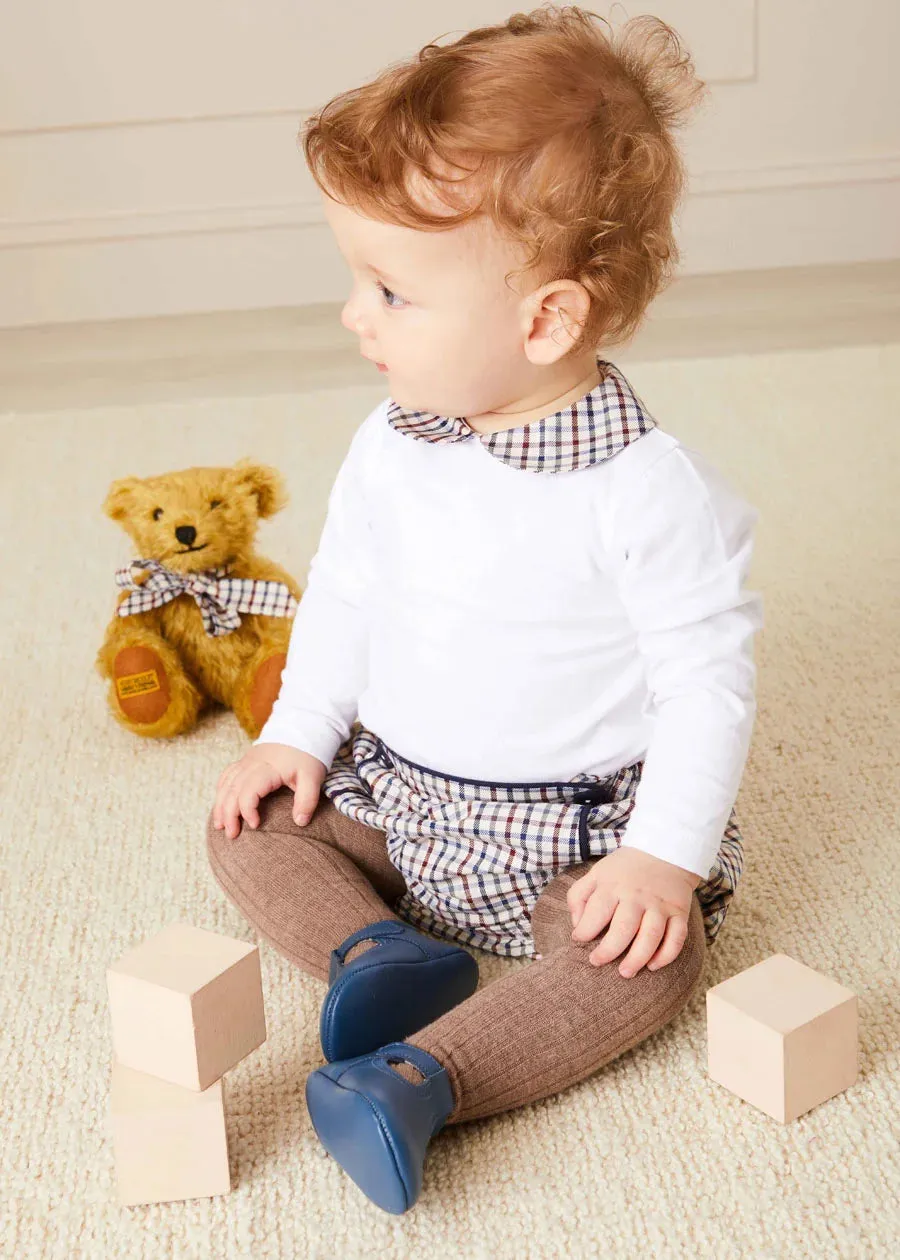 Check Peter Pan Collar Long Sleeve Bodysuit In Beige (1mth-2yrs)