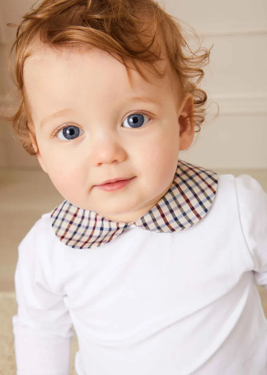 Check Peter Pan Collar Long Sleeve Bodysuit In Beige (1mth-2yrs)