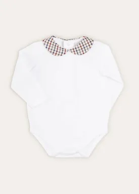 Check Peter Pan Collar Long Sleeve Bodysuit In Beige (1mth-2yrs)
