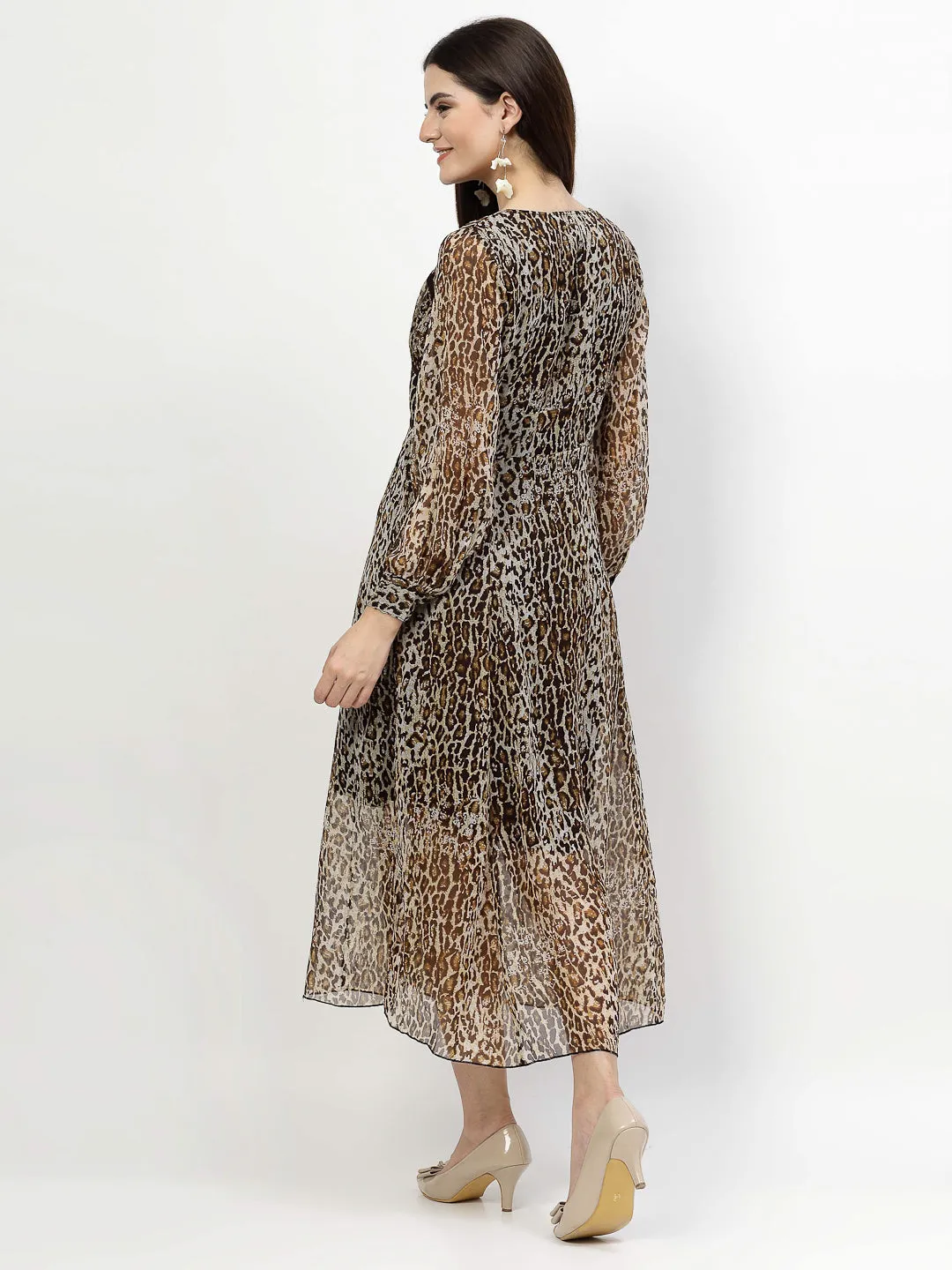 Chiffon Animal Printed A-Line Dress With Lace