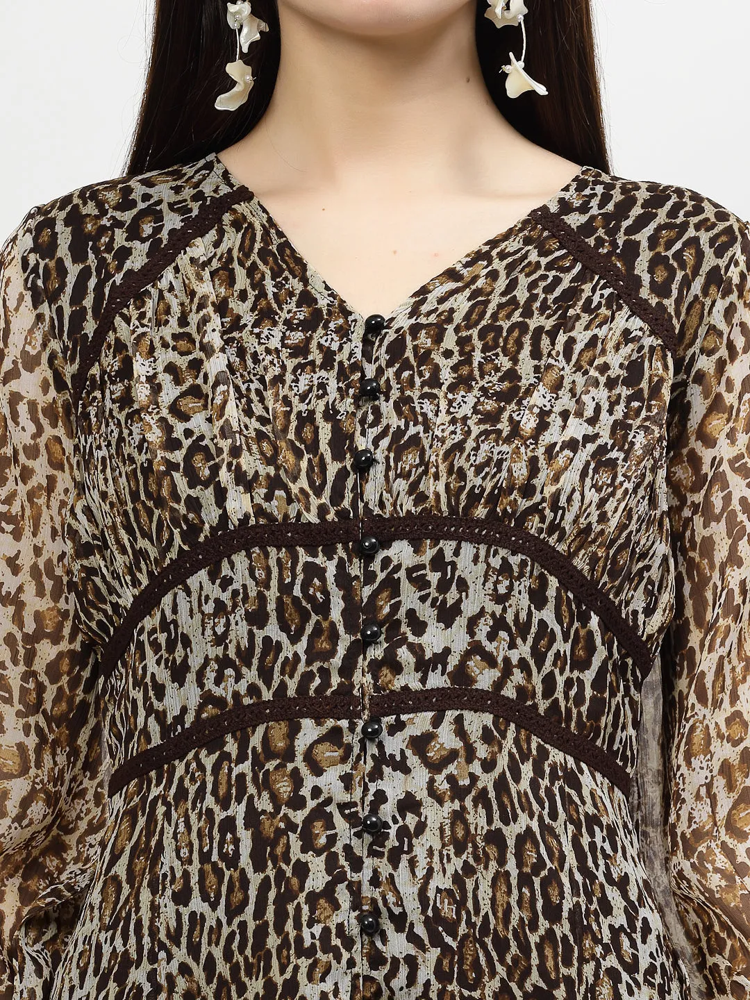 Chiffon Animal Printed A-Line Dress With Lace
