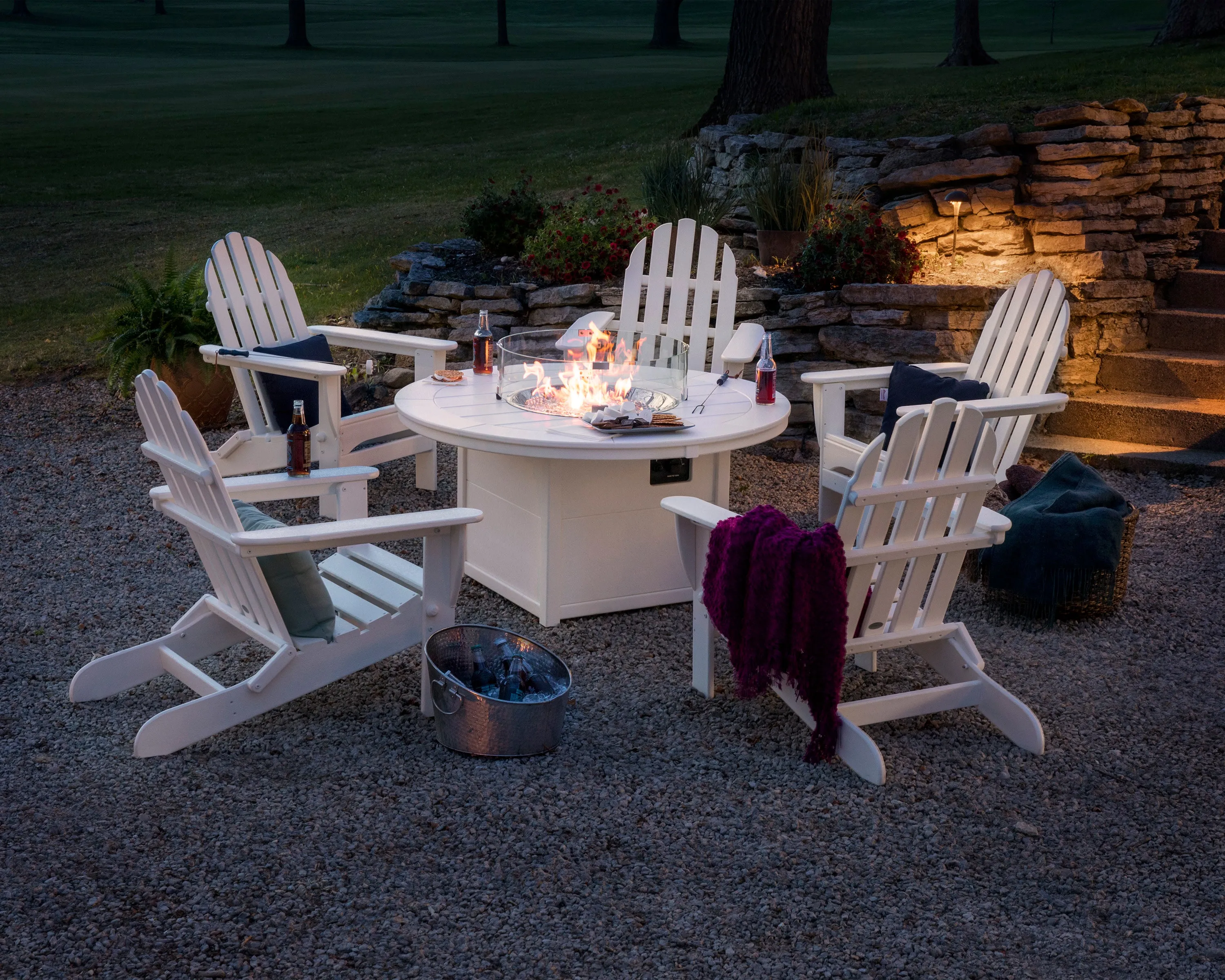 Classic Folding Adirondack 6-Piece Conversation Set with Fire Pit Table
