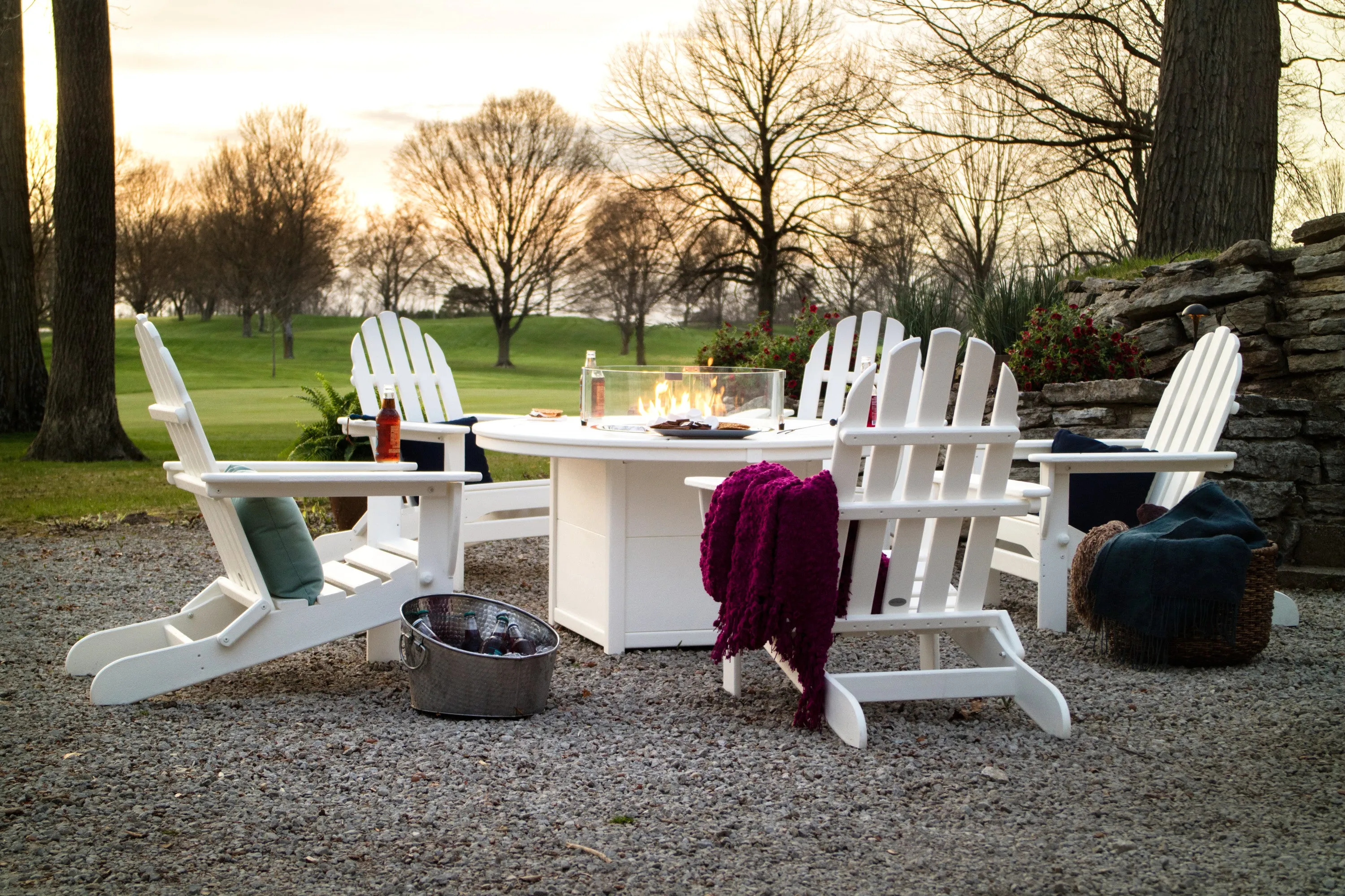 Classic Folding Adirondack 6-Piece Conversation Set with Fire Pit Table