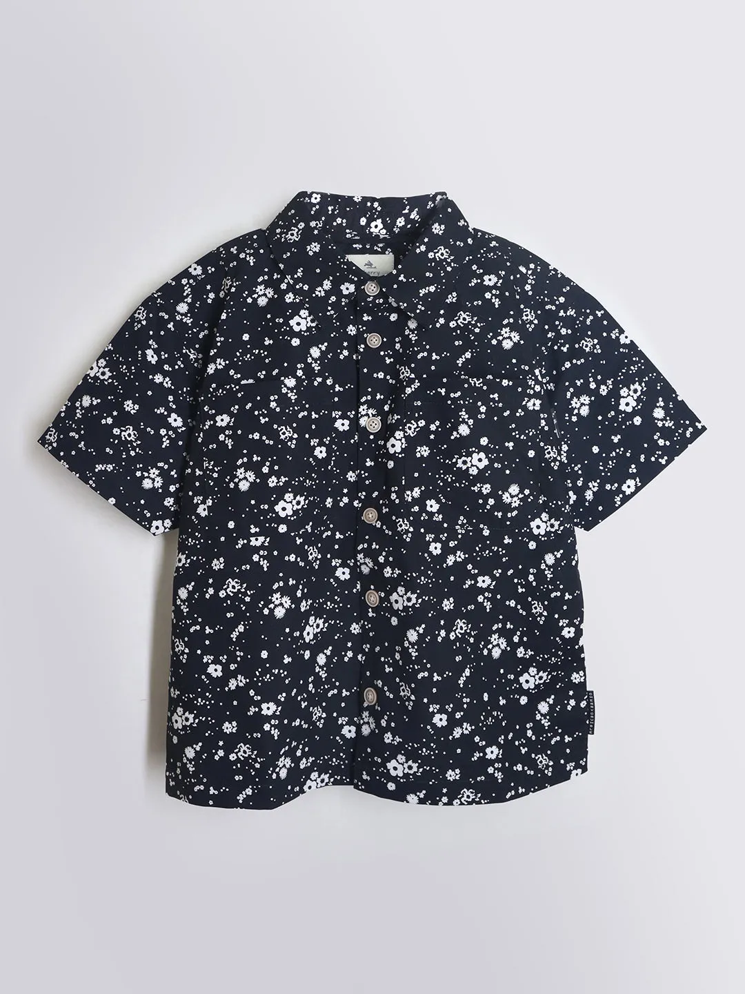 Classic Unisex Black Floral Cotton Half-Sleeve Shirt
