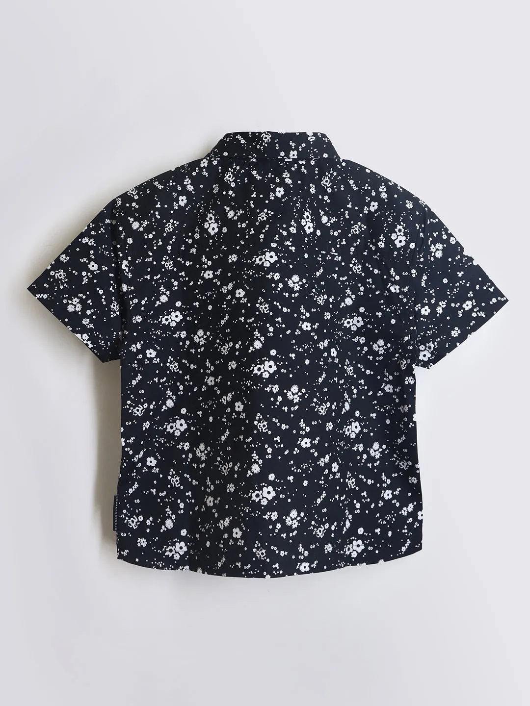 Classic Unisex Black Floral Cotton Half-Sleeve Shirt