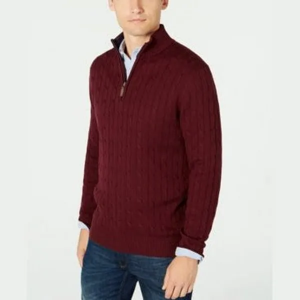 Club Room Mens Pima Cable Quarter-Zip Sweater