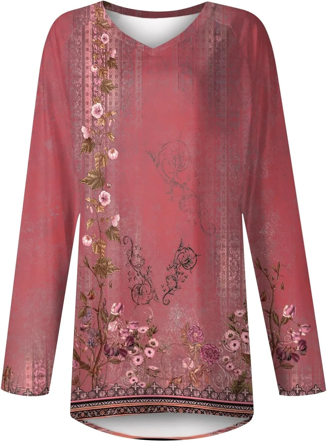 COTECRAM Women Long Sleeve Shirts V Neck Long Loose Fit Tunic Tops Casual Spring Fashion Outfits Trendy Clothes 2025
