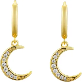 Crescent Moon Crystal Dangle Hoop Earrings