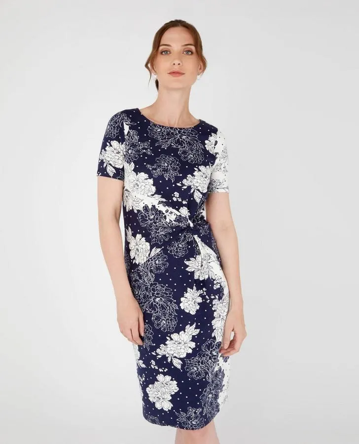 Crew Neck Twist Knot Print Dress