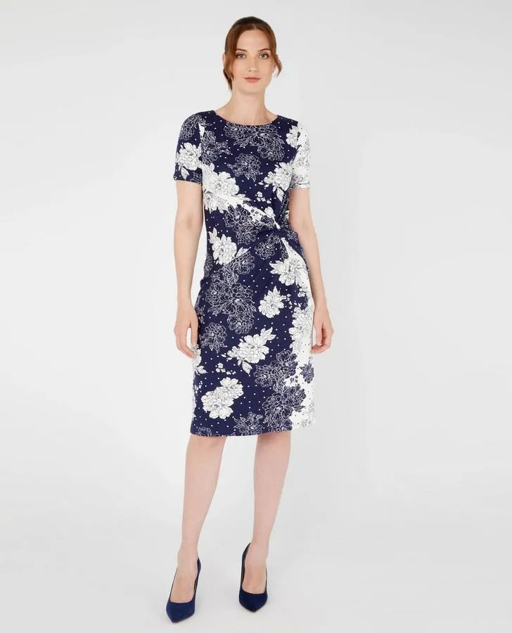 Crew Neck Twist Knot Print Dress