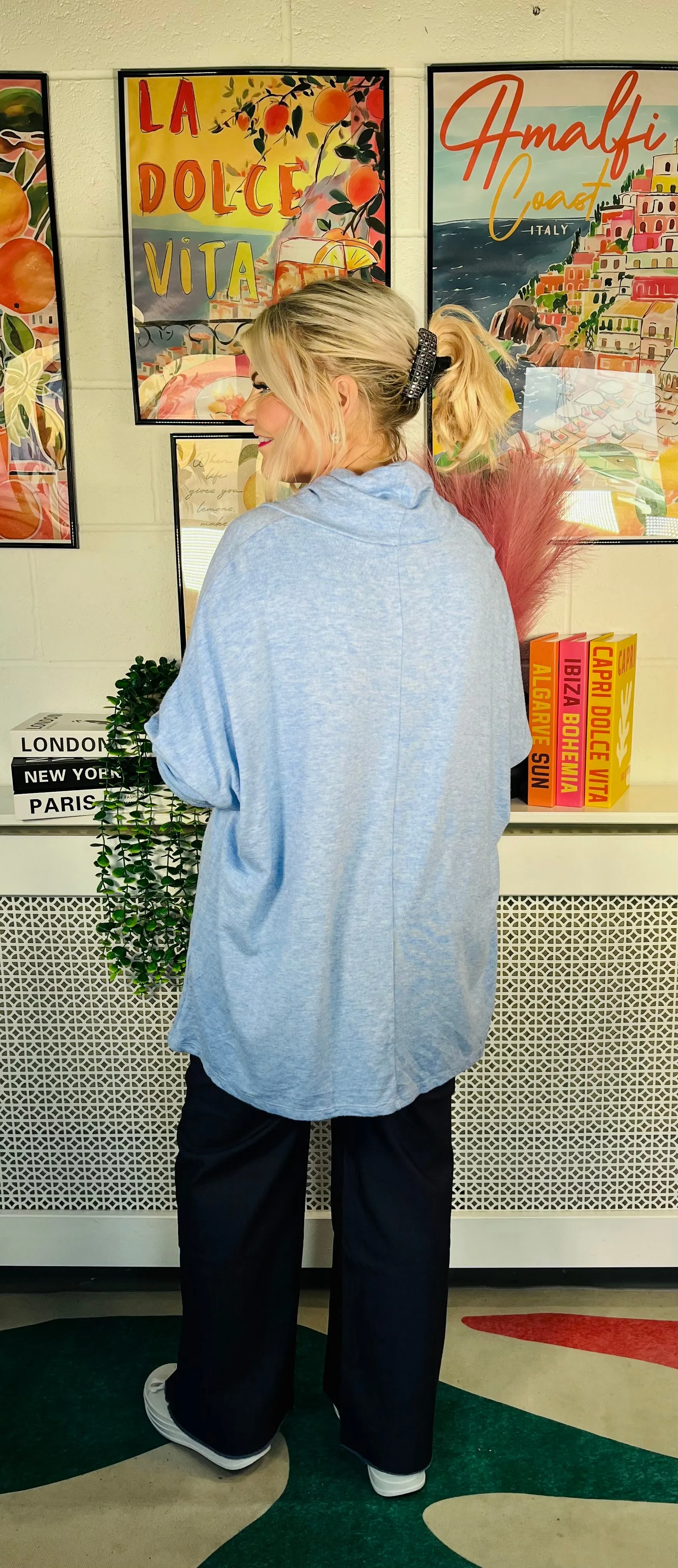 Eugenie Cowl Neck Jumper - Sky Blue