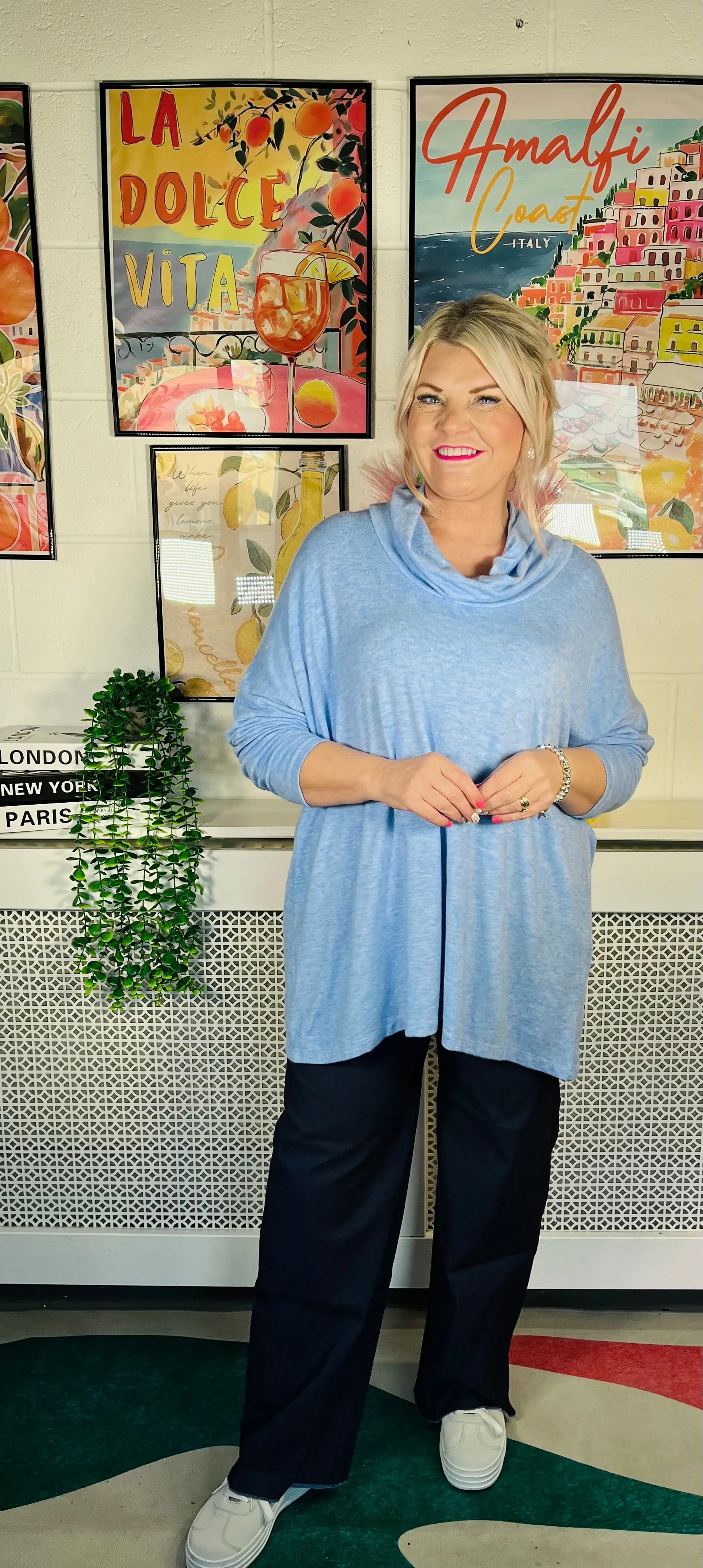 Eugenie Cowl Neck Jumper - Sky Blue