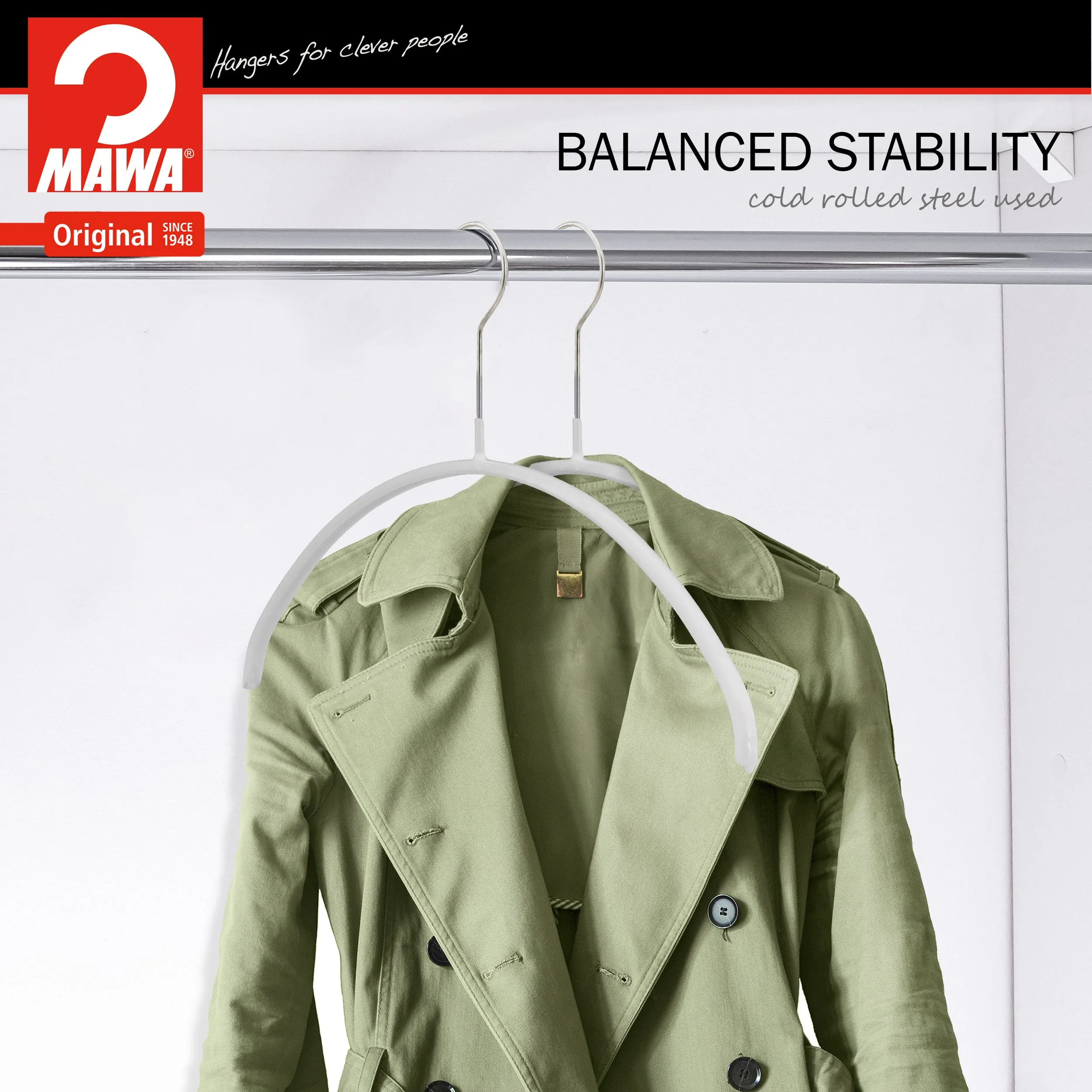 Euro Shirt, Sweater, Steel Non-Slip Clothing Hanger, Narrow Width, Model 36-P, White