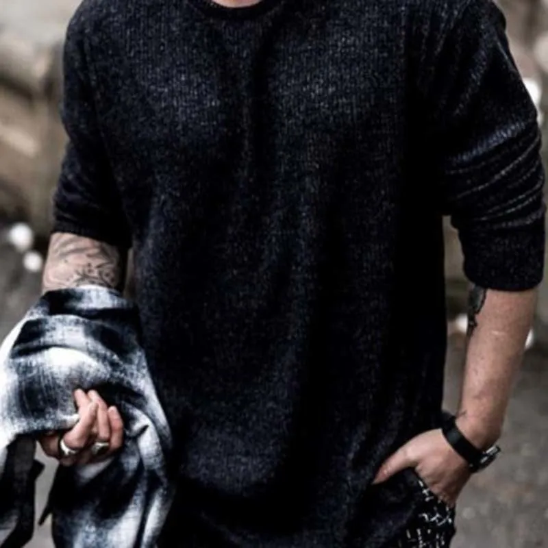 Fashion Black Round Neck Long Sleeve Sweater