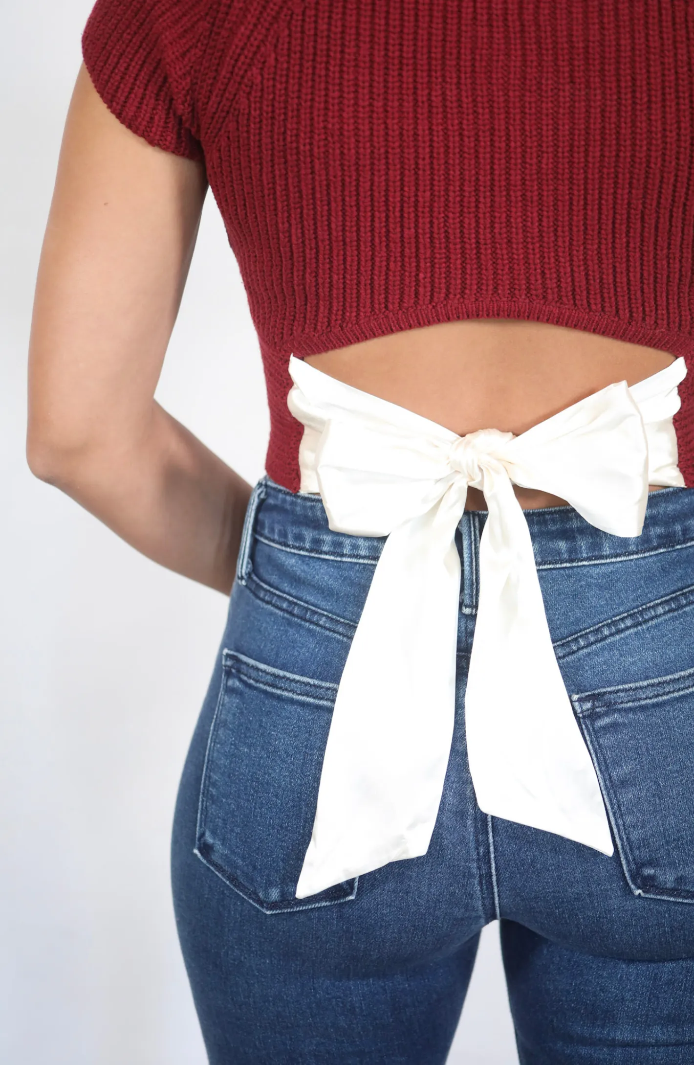 Featuring You Maroon With White Bow Detail Top