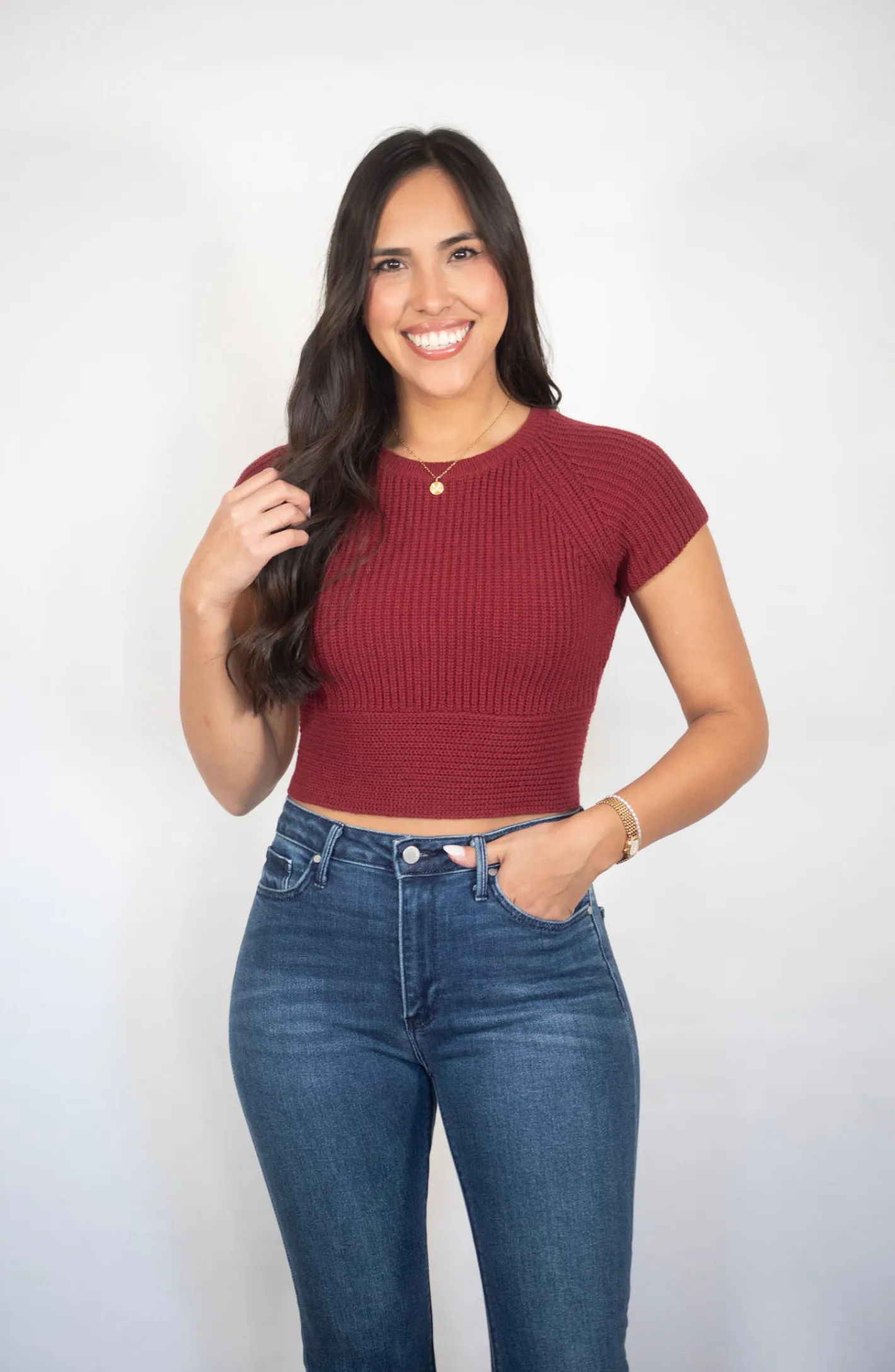 Featuring You Maroon With White Bow Detail Top