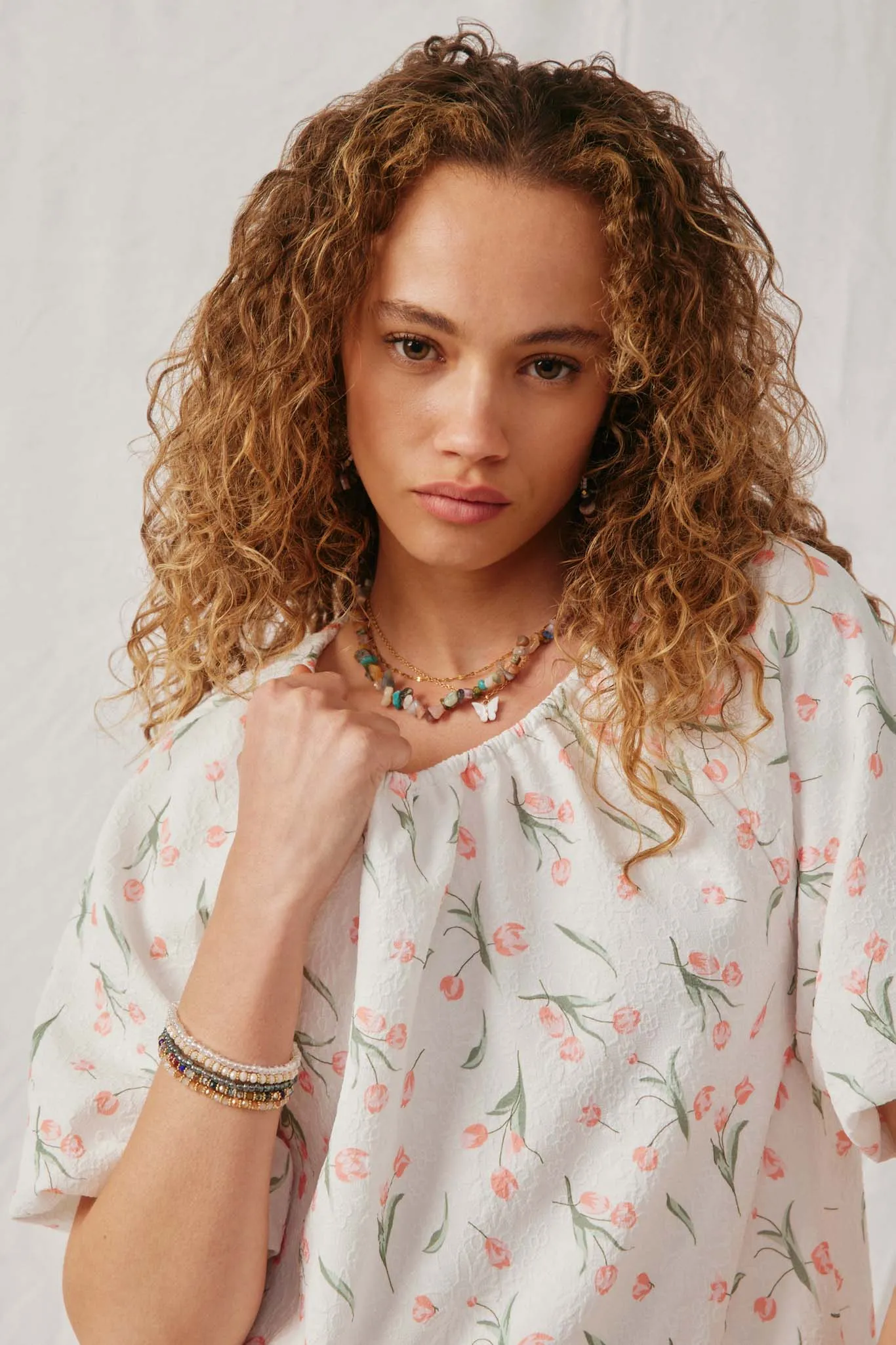 Floral Embossed Printed Puff Sleeve Dress
