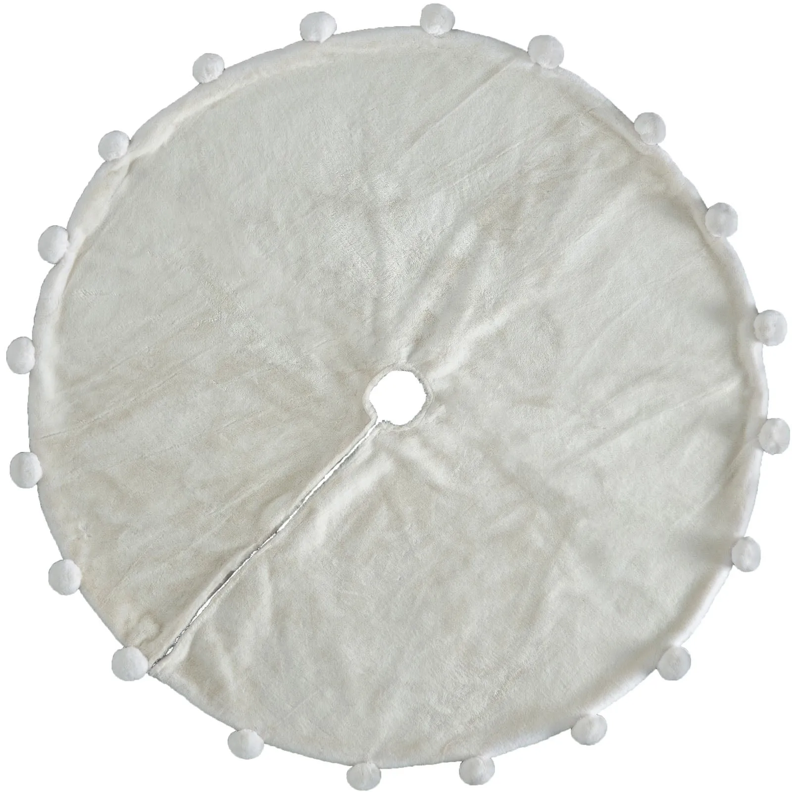 Fur Pom Pom Tree Skirt, Cream, 120 cm