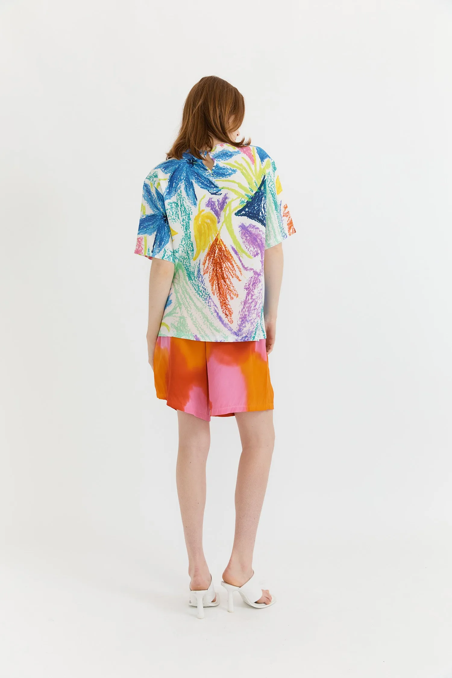 GINO BIAS CUT T-SHIRT - BLUE FLOWER