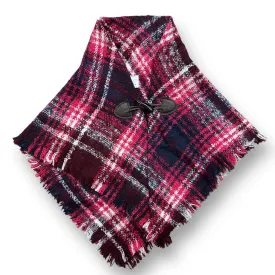 Girls Size 2/3 Years Pink & Navy Plaid Button Close Shawl